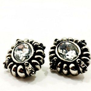 Southwestern Silver Tone Earrings Clip On Huge Rhi